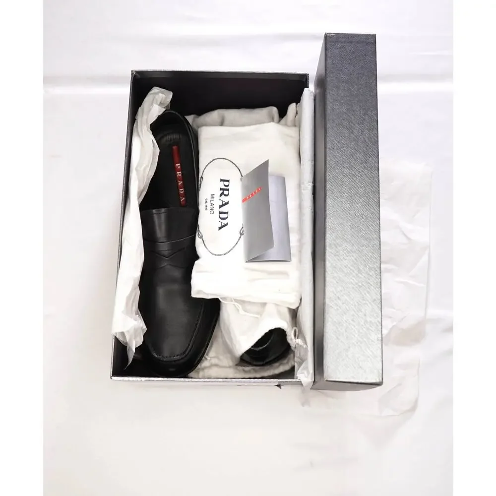 $950 PRADA LINEA ROSSA - Black Leather Penny Loafers - US 11 (UK10)